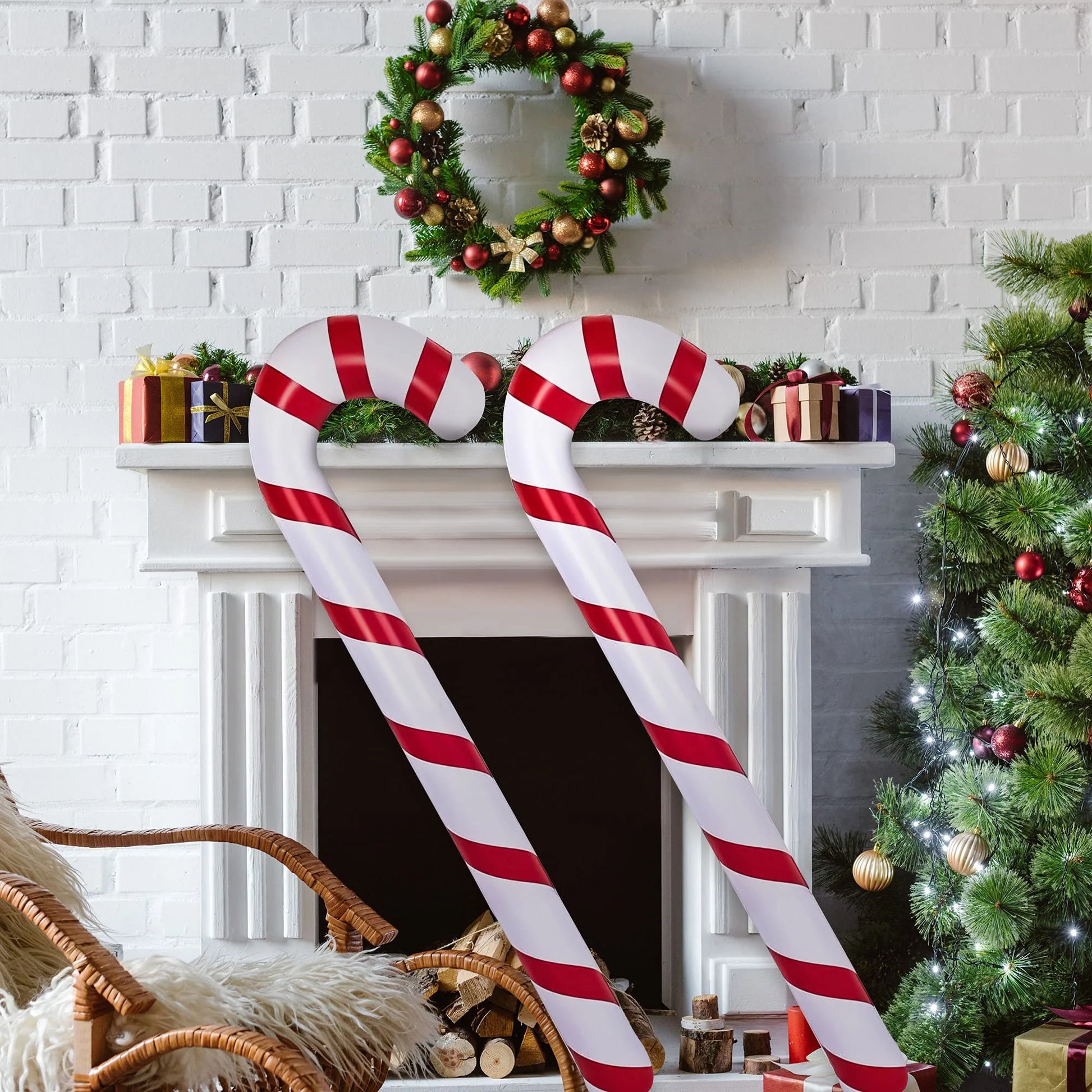 6 Pieces Inflatable Christmas Candy Cane Candy Canes Stick Balloons Outdoor Candy Canes Decoration for Christmas Decoration Crafts Supplies