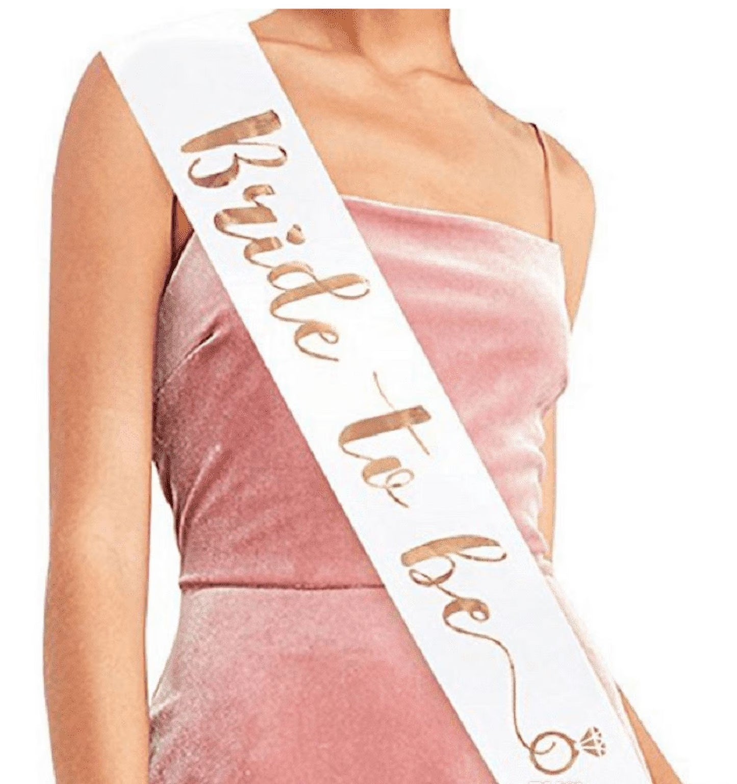 Bride to Be Sash Party Favor Bachelorette Party Sash Bride Ribbon - WHITE with ROSE GOLD PRINT