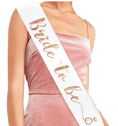 Bride to Be Sash Party Favor Bachelorette Party Sash Bride Ribbon - WHITE with ROSE GOLD PRINT