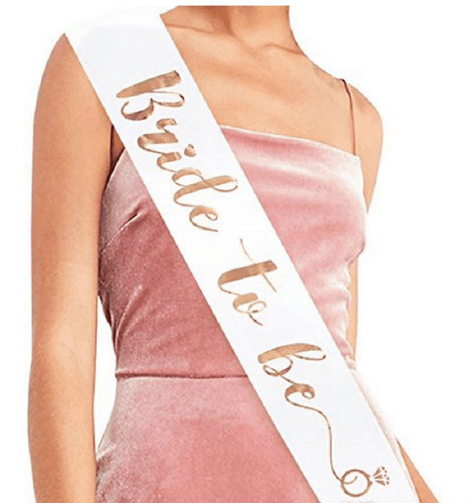 Bride to Be Sash Party Favor Bachelorette Party Sash Bride Ribbon - WHITE with ROSE GOLD PRINT