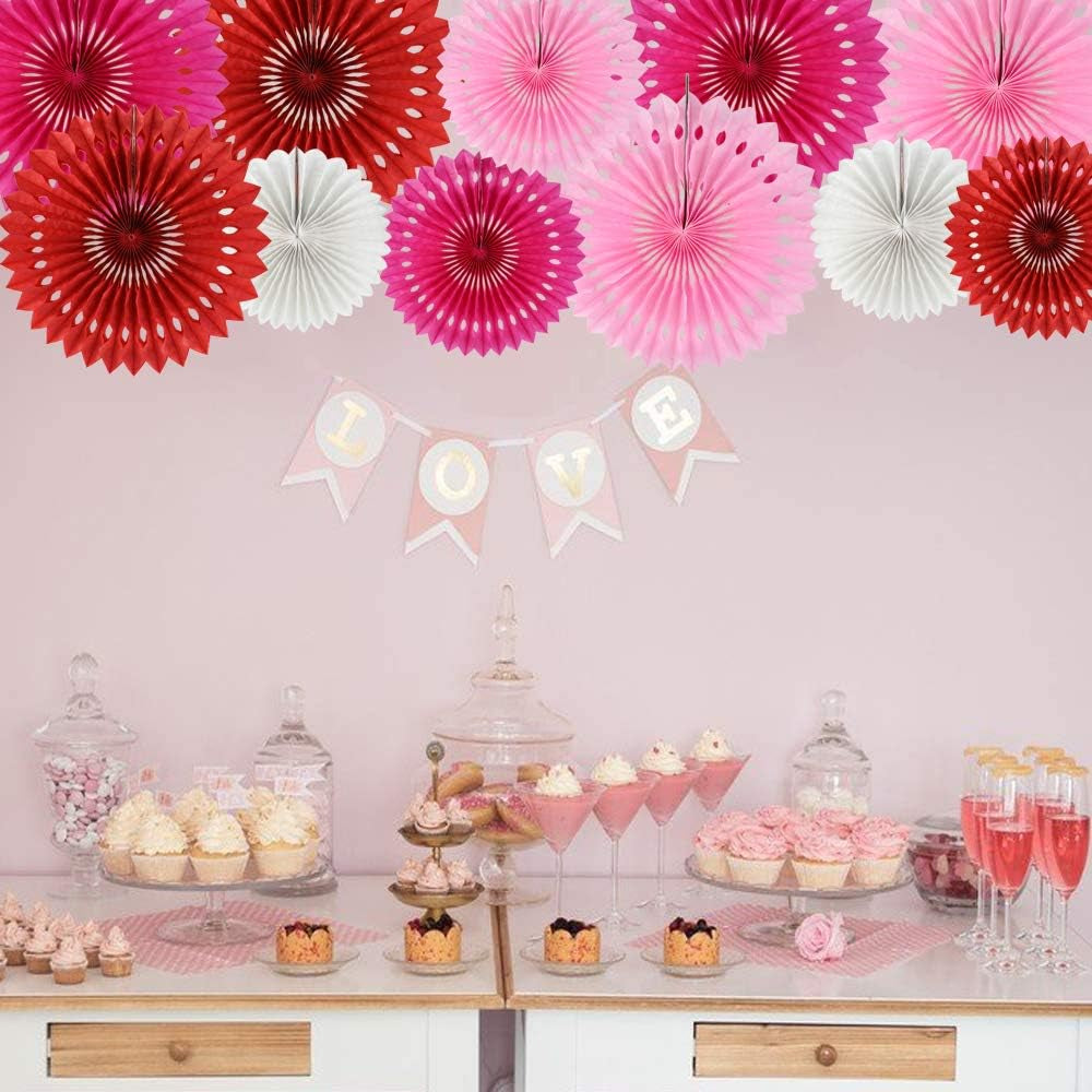 Red Pink Rose Red Hanging Tissue Honeycomb round Paper Fans Decor Kit for Birthday Girl Kid Shower Bachelorette Wedding Christmas Backdrops Anniversary Party Supplies（11 Packs）