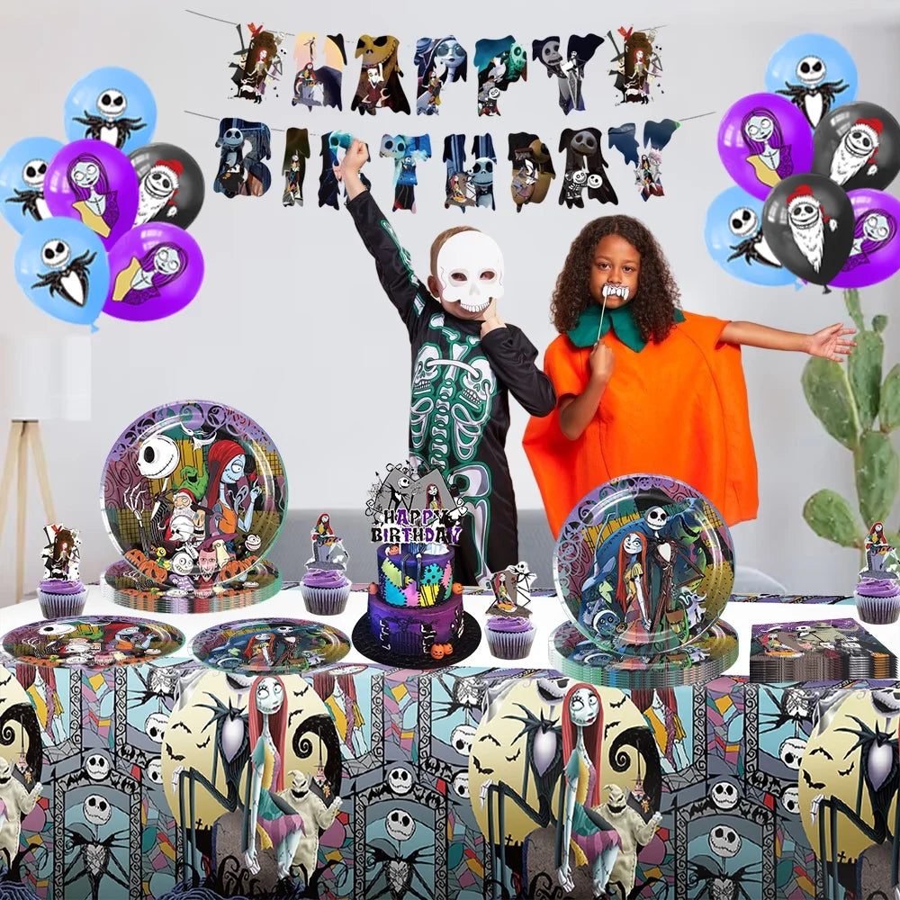 Nightmare Theme Party Tableware Set Christmas Nightmare Tablecloth, Plates and Napkins Nightmare Party Supplies before Christmas Birthday Party Decorations