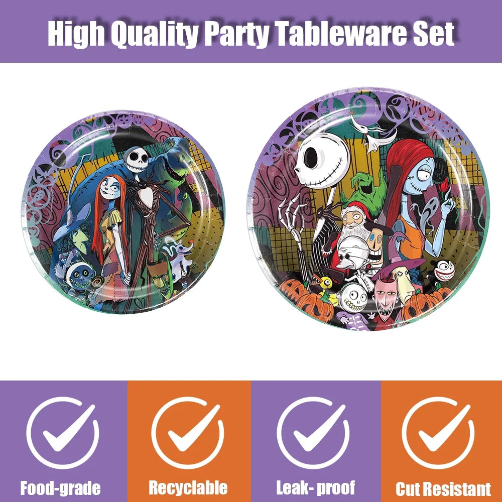 Nightmare Theme Party Tableware Set Christmas Nightmare Tablecloth, Plates and Napkins Nightmare Party Supplies before Christmas Birthday Party Decorations
