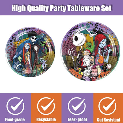 Nightmare Theme Party Tableware Set Christmas Nightmare Tablecloth, Plates and Napkins Nightmare Party Supplies before Christmas Birthday Party Decorations