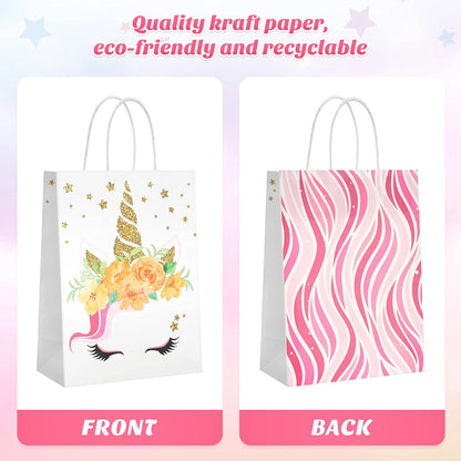 18 PCS Party Favor Bags for Girls Birthday Party Supplies, Reusable Paper Gift Bags for Kids, Goodie Candy Treat Bags with Handles for Unisex Birthday Baby Shower Decorations