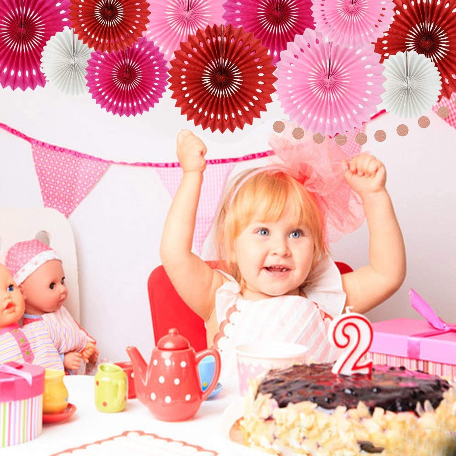 Red Pink Rose Red Hanging Tissue Honeycomb round Paper Fans Decor Kit for Birthday Girl Kid Shower Bachelorette Wedding Christmas Backdrops Anniversary Party Supplies（11 Packs）