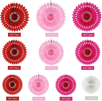 Red Pink Rose Red Hanging Tissue Honeycomb round Paper Fans Decor Kit for Birthday Girl Kid Shower Bachelorette Wedding Christmas Backdrops Anniversary Party Supplies（11 Packs）