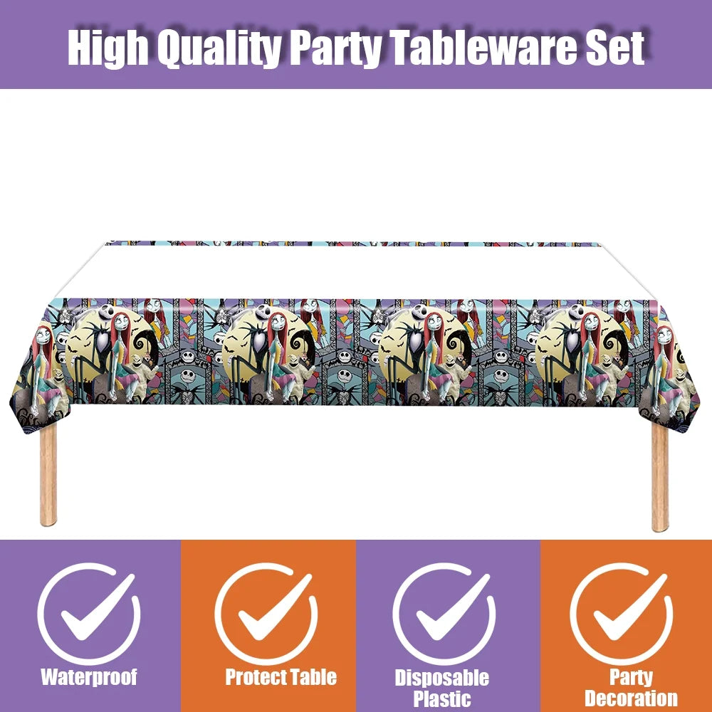 Nightmare Theme Party Tableware Set Christmas Nightmare Tablecloth, Plates and Napkins Nightmare Party Supplies before Christmas Birthday Party Decorations